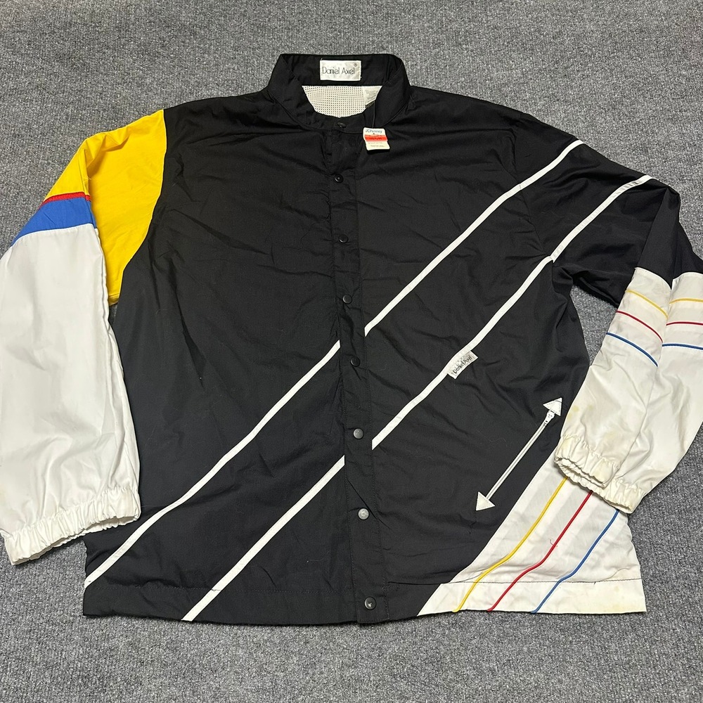 NWT Daniel Axel Mens Vintage 80s Colorblock Windbreaker Jacket Black Large New